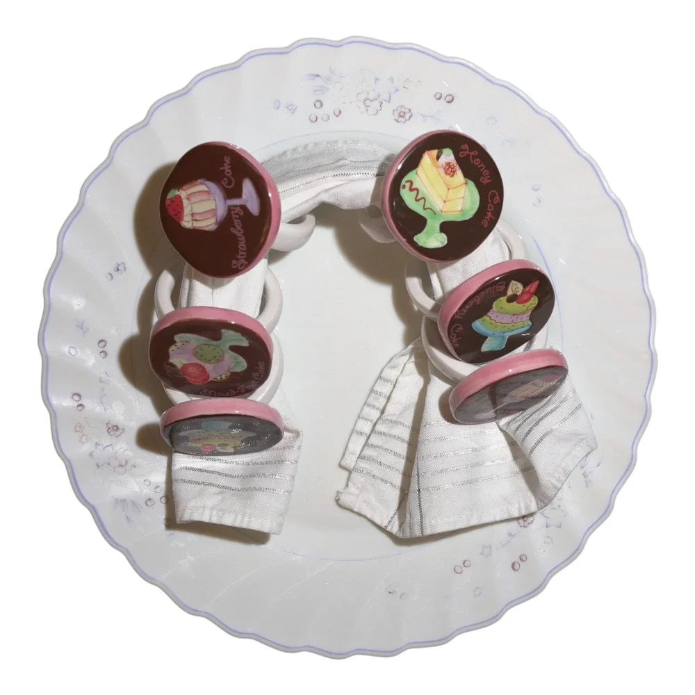 Vintage Pastel Dessert Ceramic Napkin Rings Set of 6